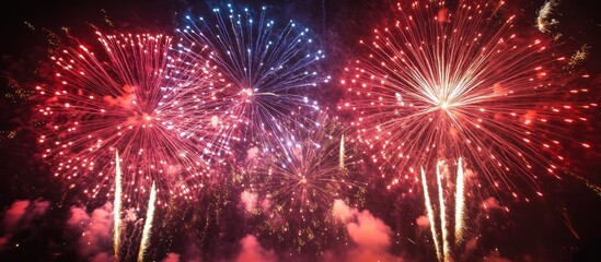 Fototapeta premium Vibrant fireworks display illuminating the night sky during a festive celebration at the sternwheel regatta event in summer.