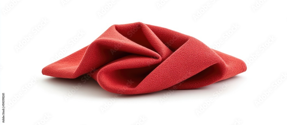 Poster elegant rosy red cloth towel artfully draped in a triangular shape isolated on a pristine white back
