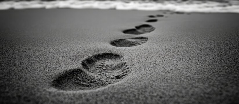 Footprints fading away into the distance on a tranquil sandy beach evoking feelings of solitude and transience