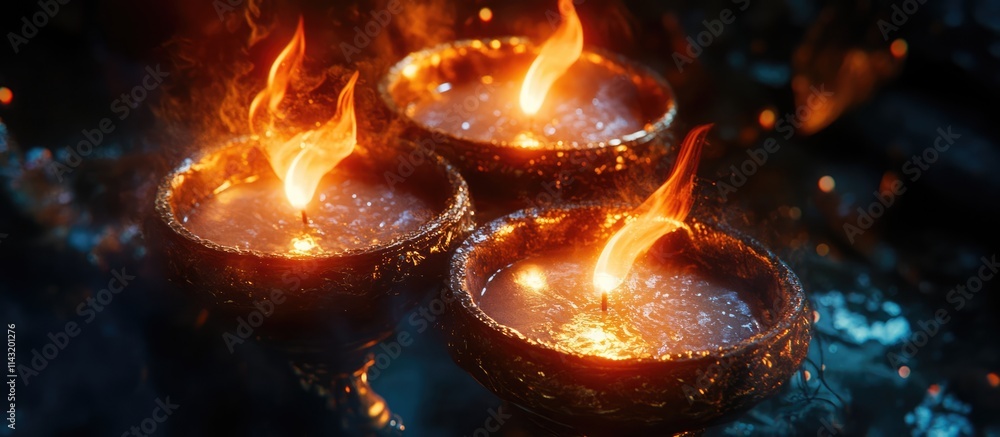 Poster candles with vibrant flames glowing in ornate holders creating a warm and inviting atmosphere in a d