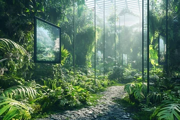 Foto op Canvas Enchanted Garden Path: A Serene Jungle Sanctuary with Mysterious Framed Landscapes © projek
