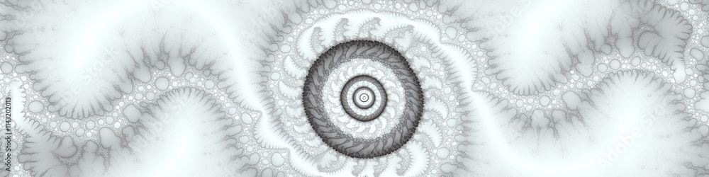 Poster fractal spiral pattern in grayscale fills the entire image with intricate details. concept of abstra