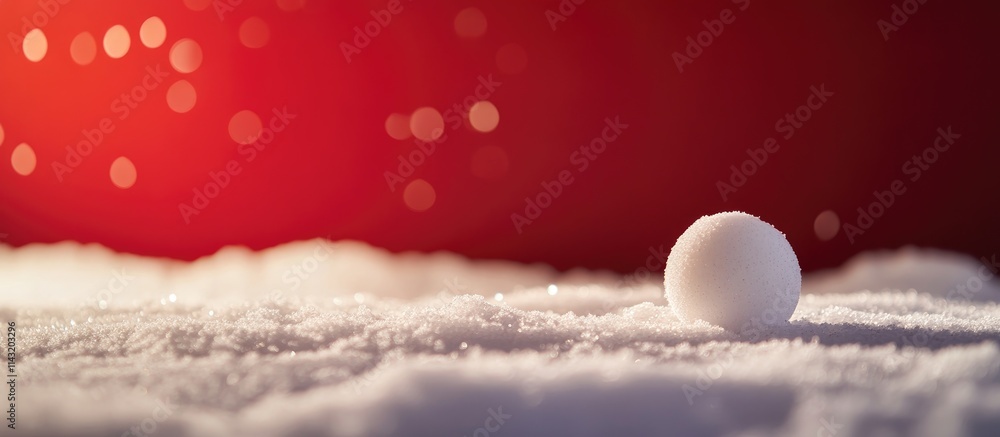 Poster white christmas ornament on snow with blurred red festive background creating a warm holiday atmosph