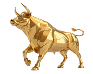 3D golden bull isolated on white background as transparent. PNG.AI GENERATED