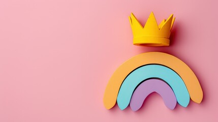 Obraz premium A charming wooden rainbow stacking toy perfect for little ones, set against a soft pastel backdrop. Ideal gift for kids.