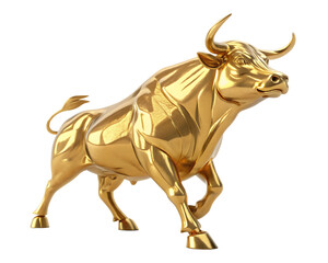 3D golden bull isolated on white background as transparent. PNG.AI GENERATED