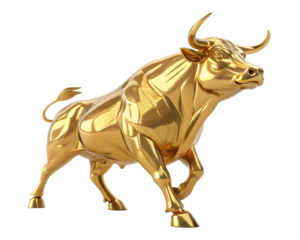 3D golden bull isolated on white background as transparent. PNG.AI GENERATED