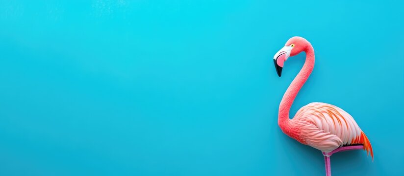 Pink flamingo silhouette against a bright blue background ideal for summer themes vibrant tropical minimalistic flat lay design