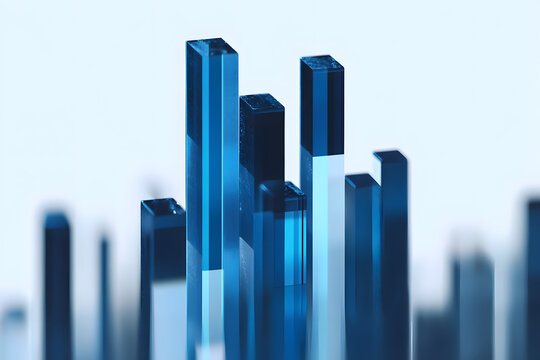 Abstract digital illustration displaying a bar chart with blue-colored bars on a transparent background, symbolizing data and analytics. - Powered by Adobe