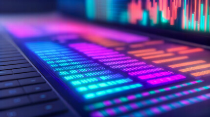 Dynamic data visualization in technology space digital interface modern environment close-up view