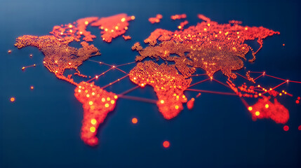 Global connectivity network visualized digital world map data representation tech environment