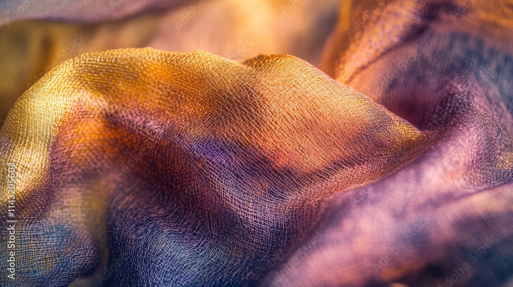 Poster close up of softly crinkled fabric in warm tones showcasing textured details and a luminous interpla