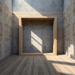 Empty room with frame wood concrete design wood design concrete architecture wall floor modern