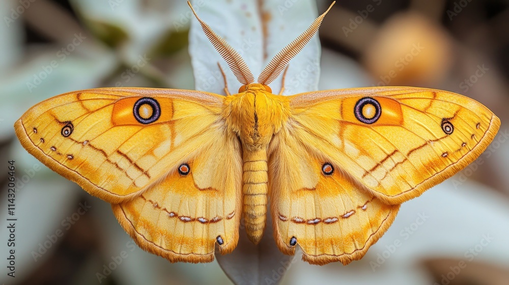 Poster yellow moth butterfly with geometric wing patterns isolated on a white background showcasing intrica