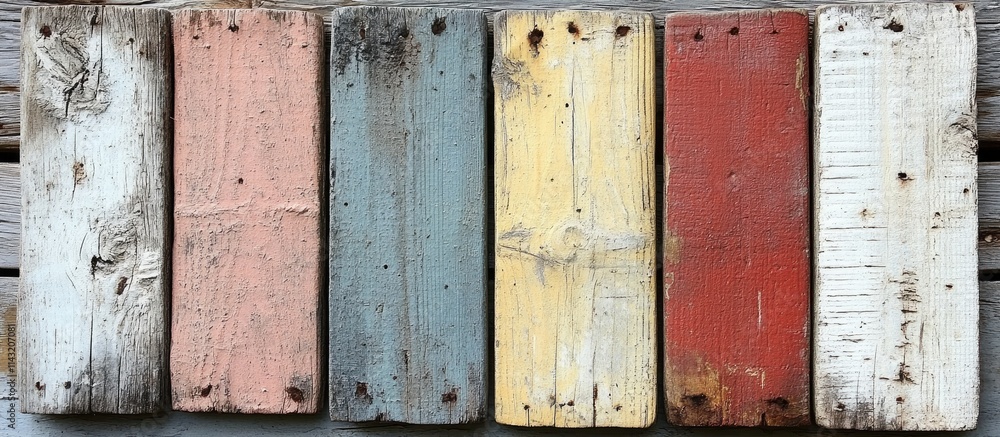 Poster weathered wooden boards in varying colors creating a rustic natural backdrop ideal for textures and 
