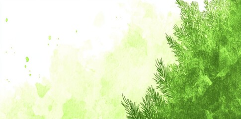 A peaceful watercolor image of foggy green mountains with a cloudy background