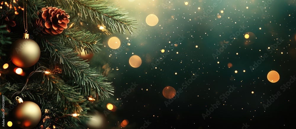 Poster festive holiday backdrop with natural bokeh and shimmering golden lights creating a warm and invitin