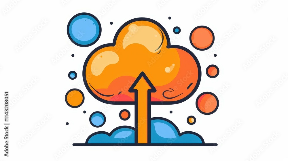 Poster a modern design showcasing a cloud and arrow, elegantly symbolizing effortless uploads in a clean st