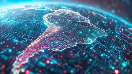 South America's technological map with illuminated digital circuits