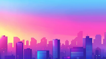 Obraz premium Experience a stunning skyline framed by skyscrapers as the sun sets, showcasing the beauty of modern urban life.