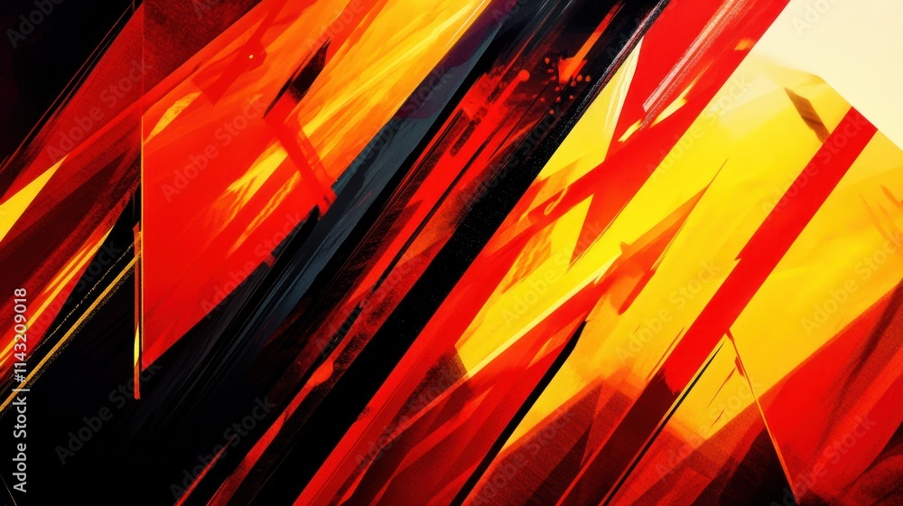 Poster abstract fiery geometric composition: a vivid display of intersecting shapes and bold colors