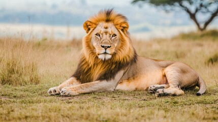 Majestic African Lion Resting in Savanna