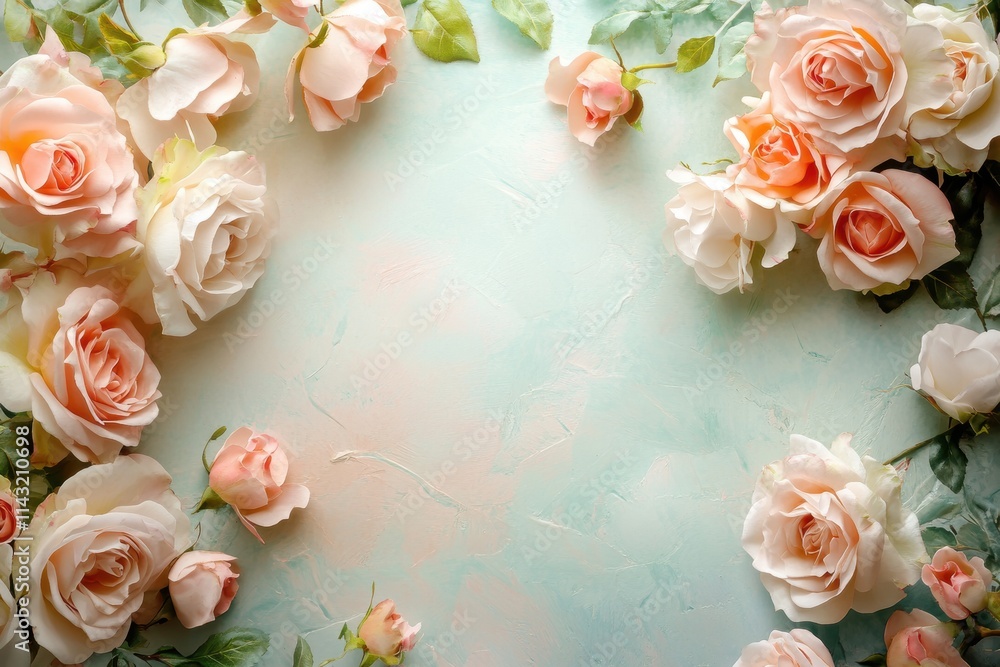 Poster floral stationery, soft rose frame border with spring colors creating an enchanting backdrop for you