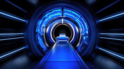 Fototapeta premium Exploring advanced technology futuristic tunnel design sci-fi environment digital art perspective