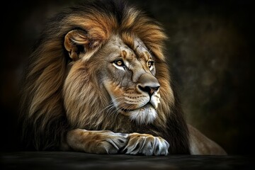 Fototapeta premium A grand lion indulging in poker in a dimly lit casino environment