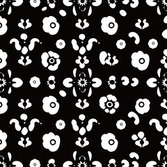 Fototapeta premium Monochromatic Floral Pattern: Elegant black and white seamless textile design with stylized flowers and organic shapes. Perfect for fashion, home decor, and branding. 