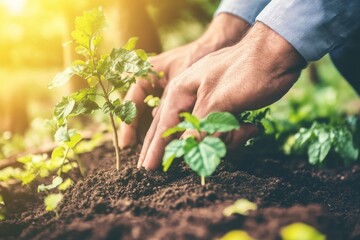 Fototapeta premium person planting a tomato
