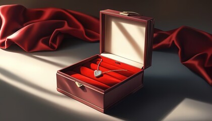 Heart pendant necklace in red jewelry box. Valentine gift concept