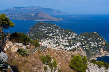 View from the mountain Monte Solaro, With an elevation of 589 m, its peak is the highest point of Capri island in Italy.