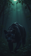 Black Panther Crouched Low in a Shadowy Rainforest, Its Sleek Form Blending into the Darkness – Phone Wallpaper HD