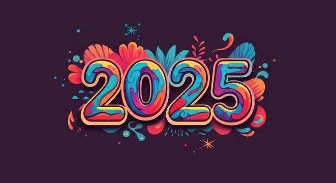 Colorful 2025 design with vibrant floral elements and artistic flair