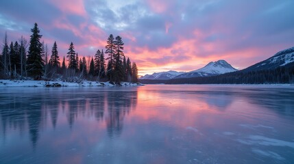 Frozen Lake Sunset Reflection