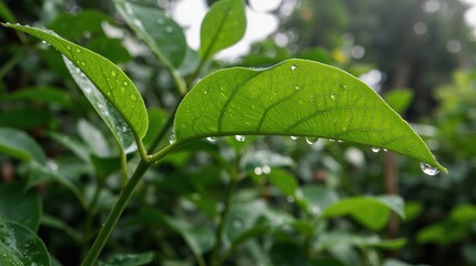 Leaf With Raindrops Close-Up