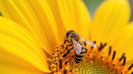 Bee On Sunflower Close-Up