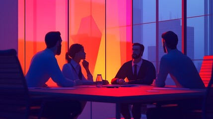  An illustration of workers at a negotiating table, collective brainstorming and collaborative thinking Growing graphs A 2d flat finance animation