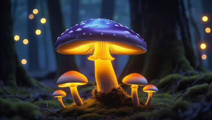 mushroom in the jungle, glowing mushroom 