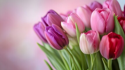A Bouquet of Pink and Purple Tulips