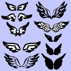Set off wing. Hand Drawn Sketch, Angel Wings, doodle. Brush like Vector illustration.