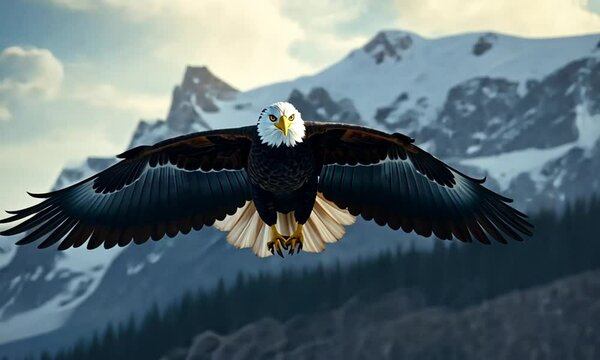 Majestic bald eagle in mid-flight showcasing strength and natural beauty