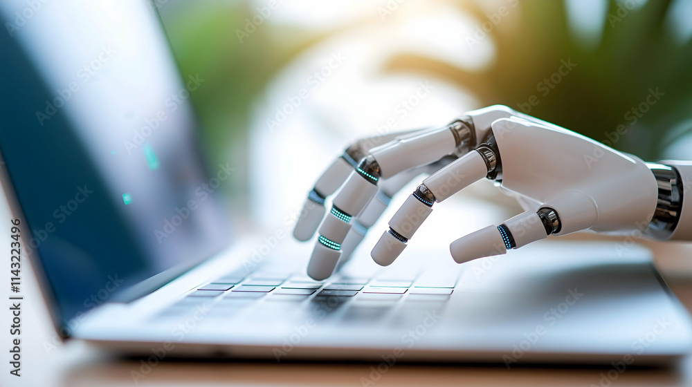 Aufkleber a robotic hand typing on a laptop, symbolizing the intersection of technology and artificial intelli