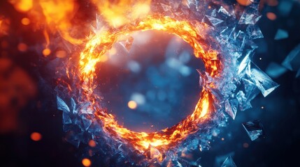 A fiery and icy circular design, representing contrasting elements of fire and ice.