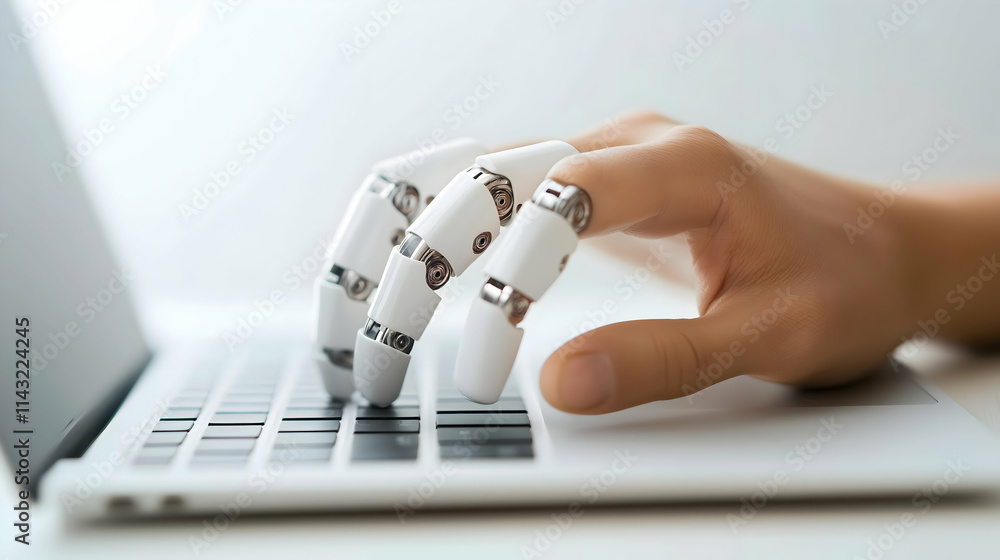 Aufkleber a robotic hand interacts with a laptop, symbolizing the fusion of technology and human-like capabili