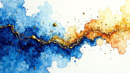 Fototapeta premium alcohol ink style illustration, abstract background, white, blue, gold
