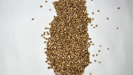 buckwheat, buckwheat groats, buckwheat on a white background, cereal, food, diet, products 