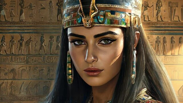 Ancient Egyptian Queen Portrait:  A captivating portrait of an Egyptian queen, adorned with intricate jewelry and a regal crown.