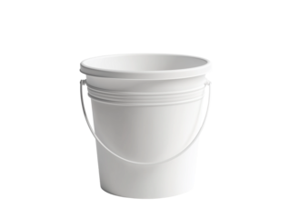 White plastic bucket placed against a neutral background showcasing its simple design and functionality